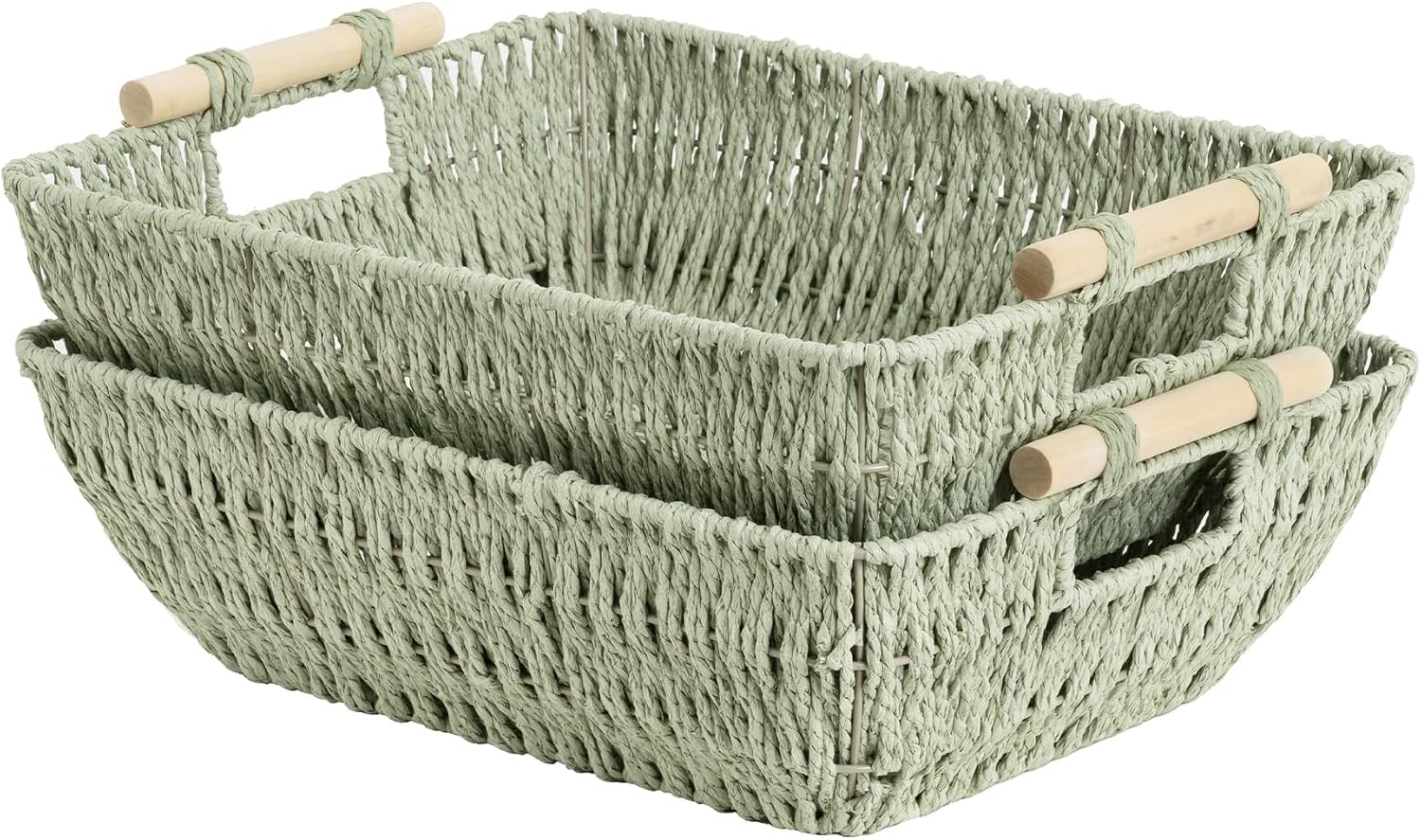 Hand-Woven Large Storage Baskets with Wooden Handles, Water Hyacinth Wicker Baskets for Organizing