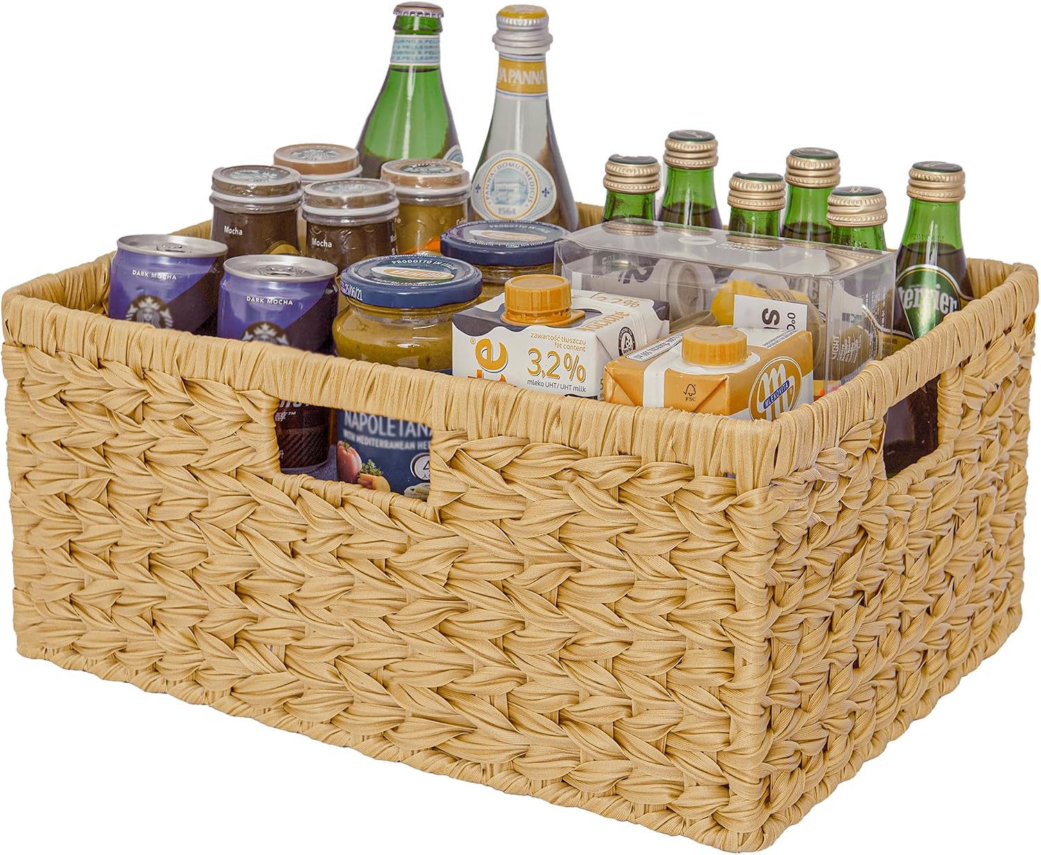 Wicker Storage Baskets for Shelves, Wicker Baskets for Organizing, Waterproof Woven Basket for Pantry