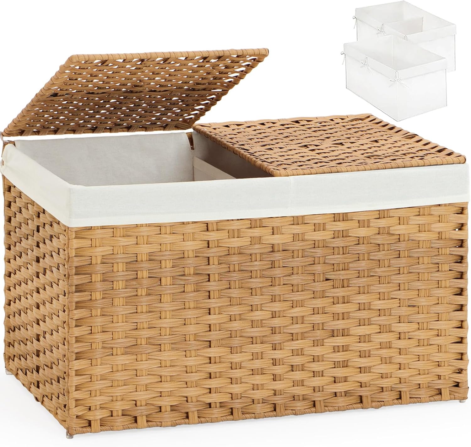 Storage Basket with Lid Rattan Woven Storage Baskets with 2 Separate Lids