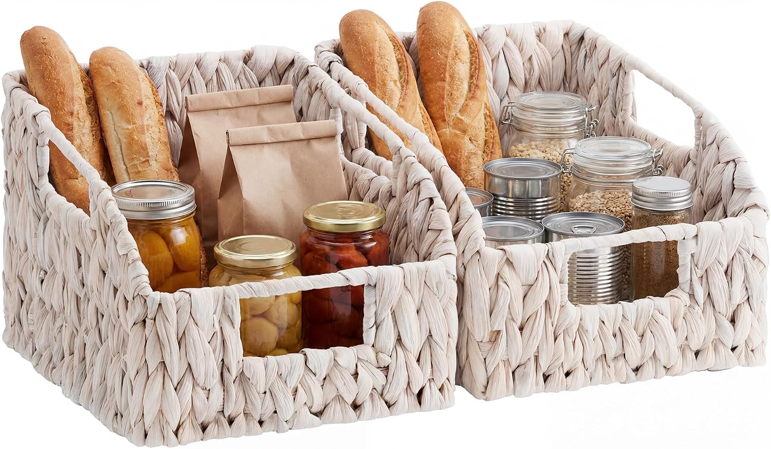 Pantry Baskets for Organizing, Wicker Basket with Built-in Handles, Handwoven Wicker Storage Baskets