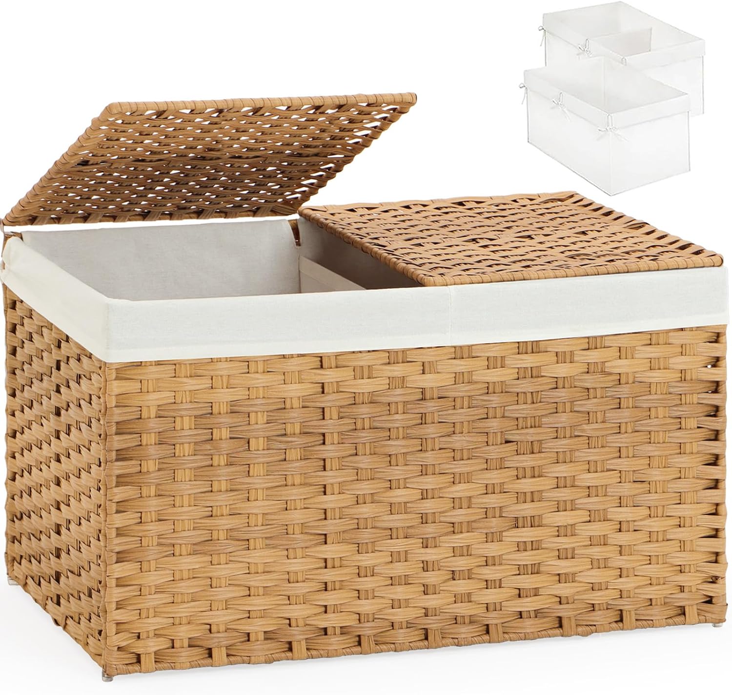 Storage Basket with Lid Rattan Woven Storage Baskets with 2 Separate Lids