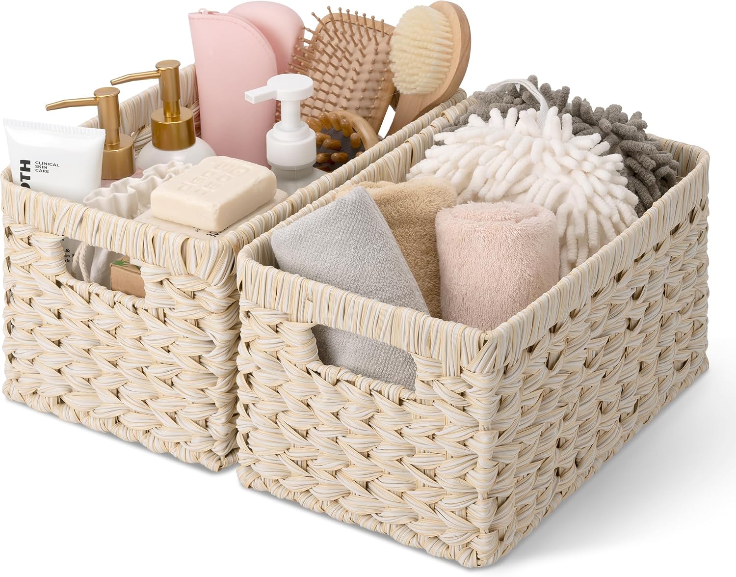 Wicker Storage Baskets for Shelves, Wicker Baskets for Organizing, Waterproof Woven Basket for Pantry