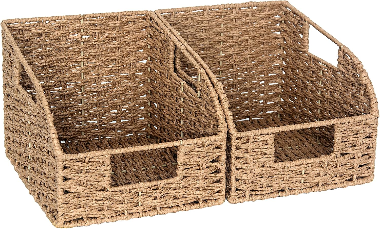 Pantry Baskets for Organizing, Wicker Basket with Built-in Handles, Handwoven Wicker Storage Baskets