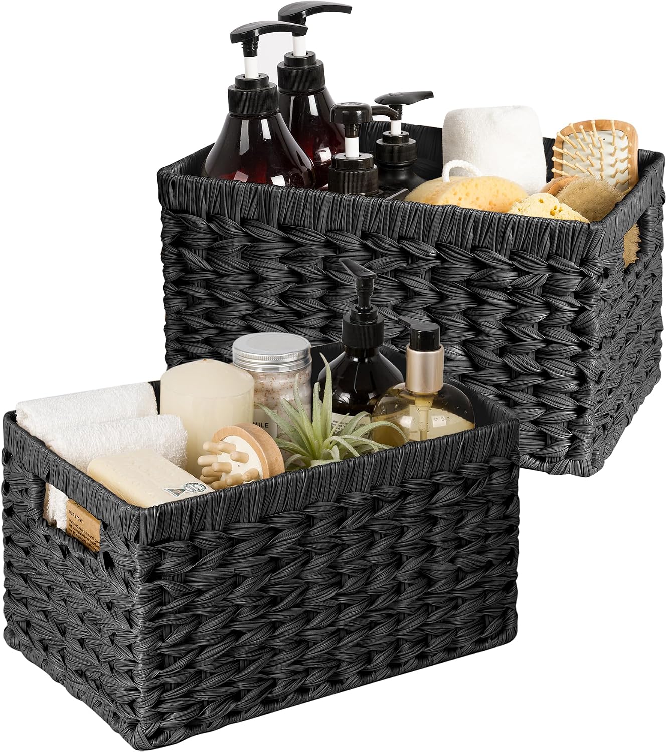 Wicker Storage Baskets for Shelves, Wicker Baskets for Organizing, Waterproof Woven Basket for Pantry