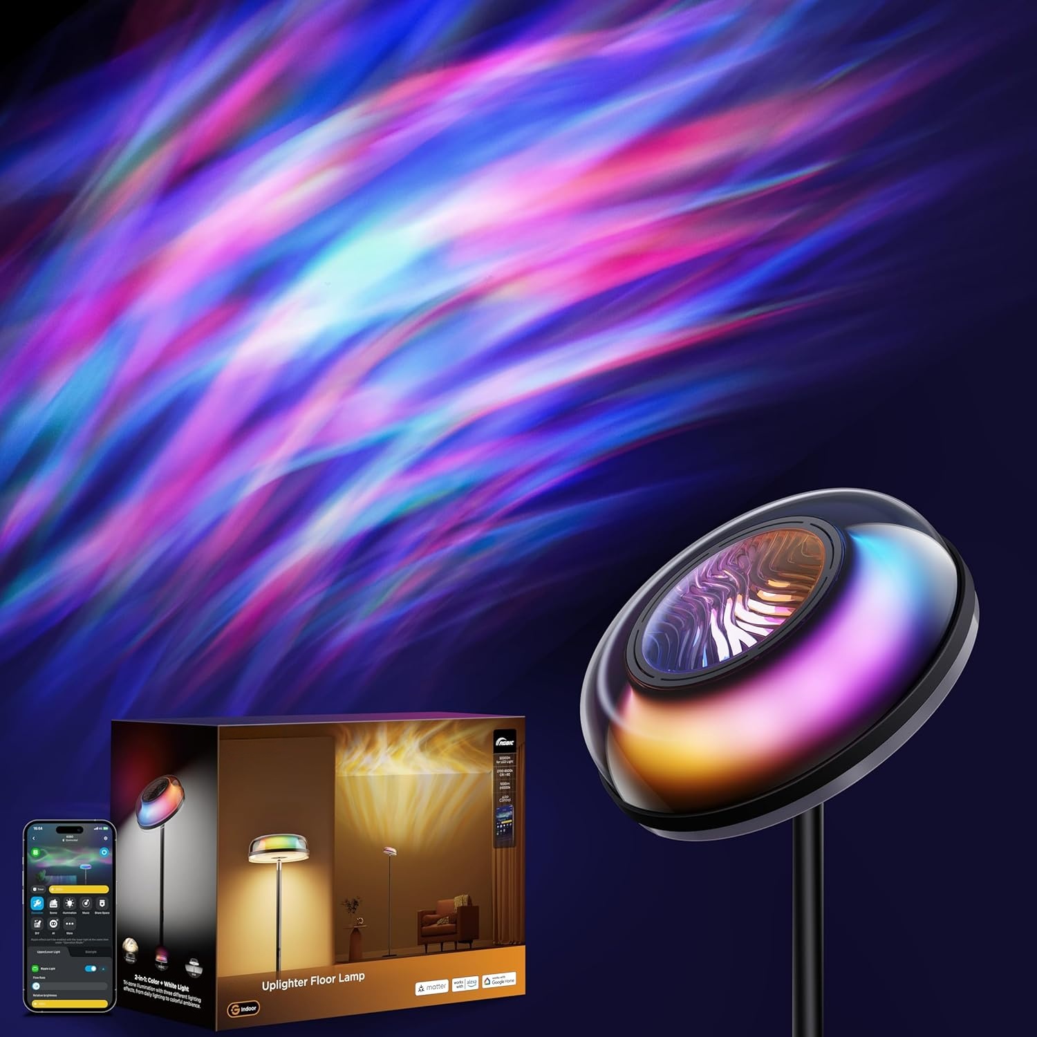 Aurora Ripple Uplighter — RGBIC Floor Lamp for Ambient Living