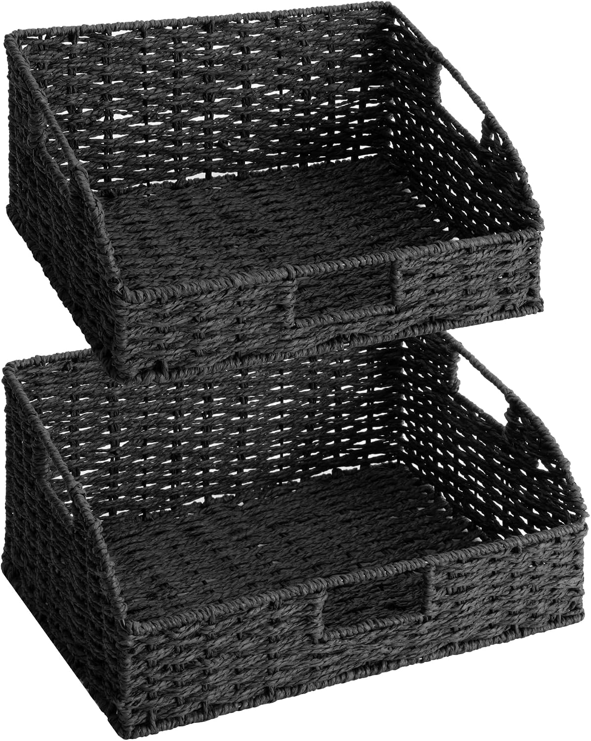 Pantry Baskets for Organizing, Wicker Basket with Built-in Handles, Handwoven Wicker Storage Baskets