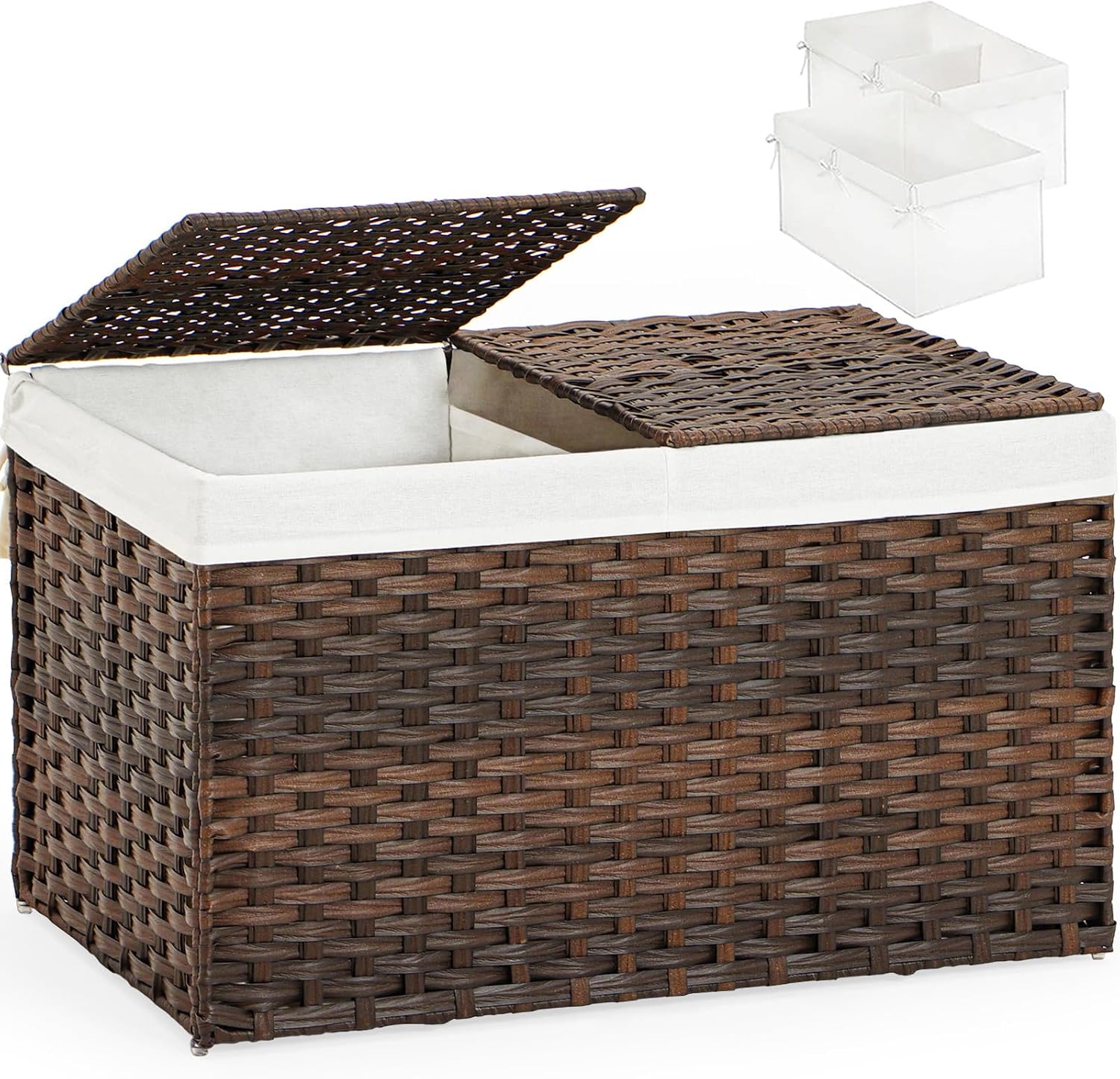 Storage Basket with Lid Rattan Woven Storage Baskets with 2 Separate Lids