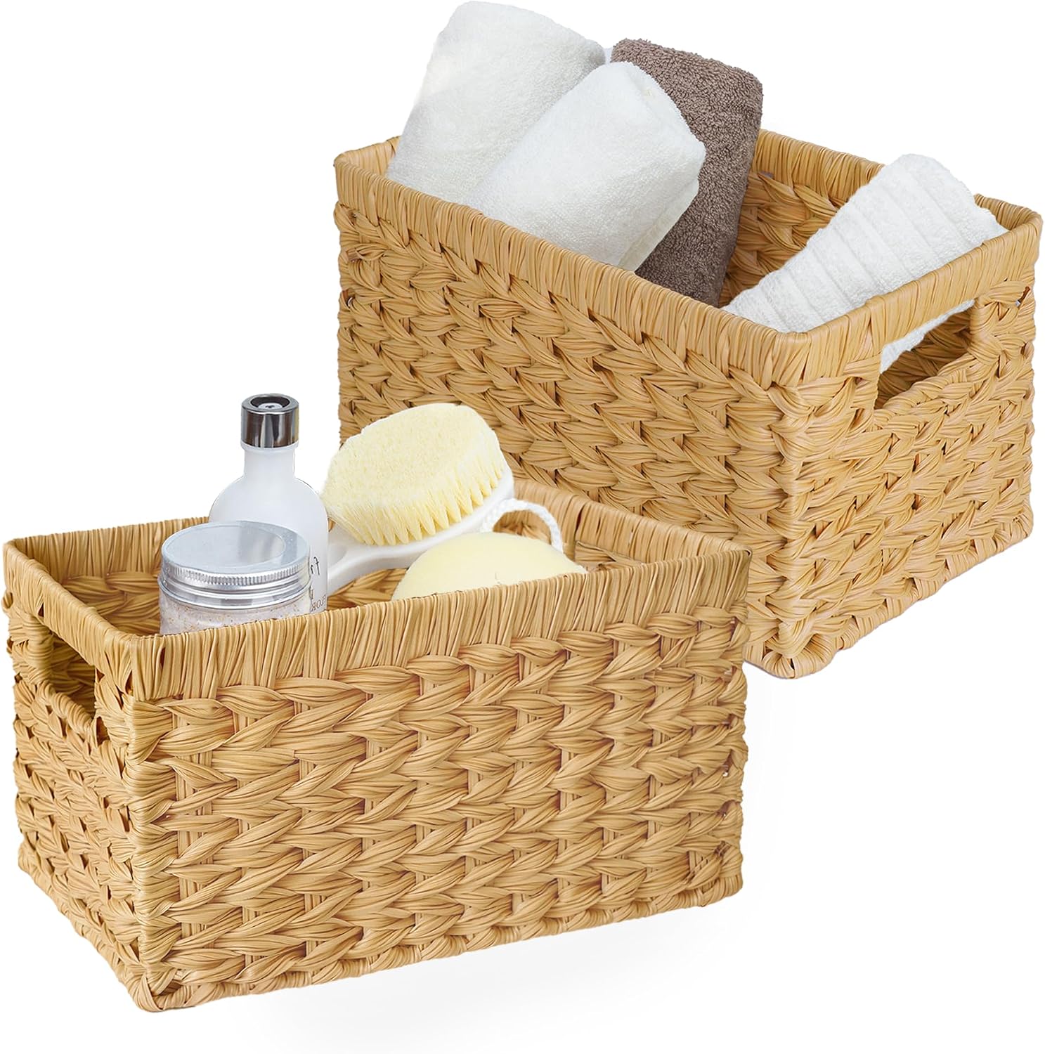 Wicker Storage Baskets for Shelves, Wicker Baskets for Organizing, Waterproof Woven Basket for Pantry