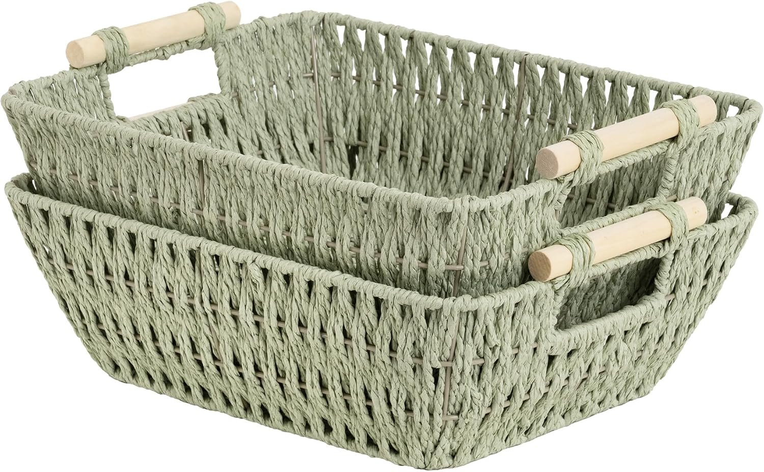 Hand-Woven Large Storage Baskets with Wooden Handles, Water Hyacinth Wicker Baskets for Organizing