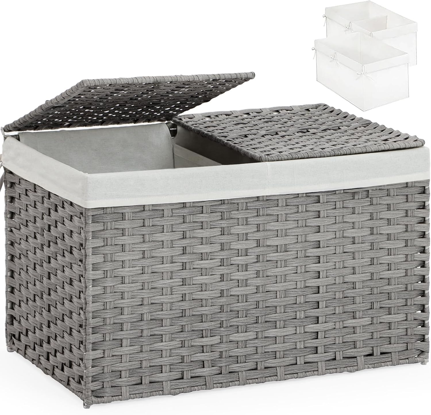 Storage Basket with Lid Rattan Woven Storage Baskets with 2 Separate Lids