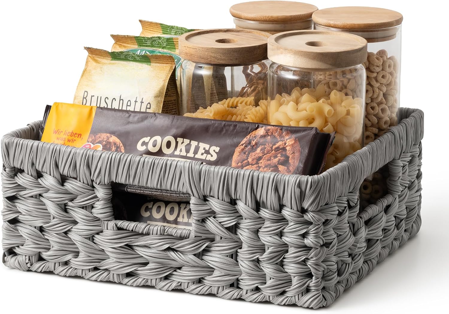 Wicker Storage Baskets for Shelves, Wicker Baskets for Organizing, Waterproof Woven Basket for Pantry