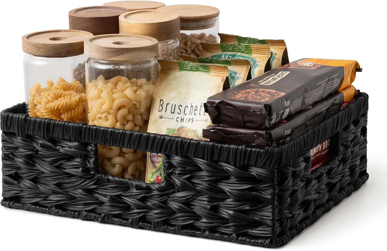 Wicker Storage Baskets for Shelves, Wicker Baskets for Organizing, Waterproof Woven Basket for Pantry