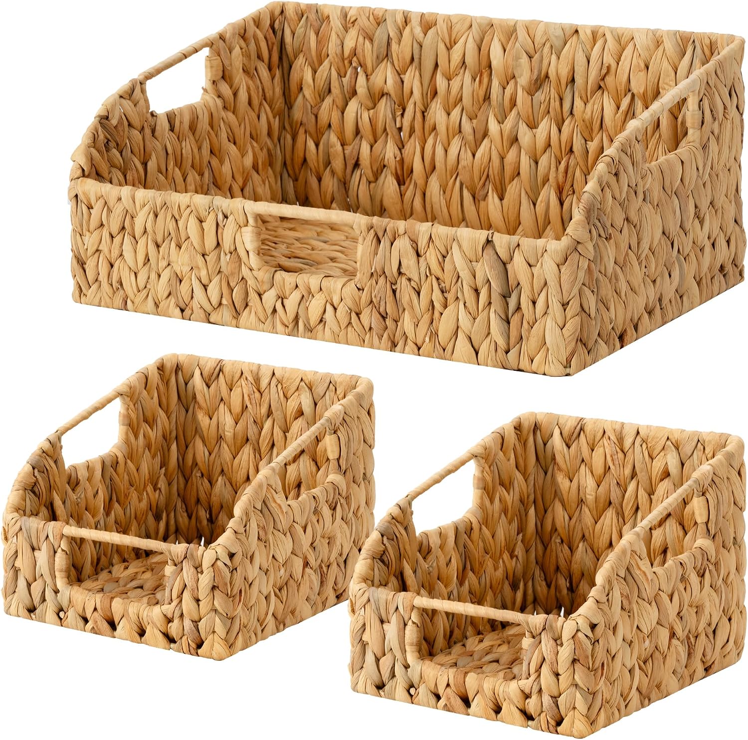 Pantry Baskets for Organizing, Wicker Basket with Built-in Handles, Handwoven Wicker Storage Baskets