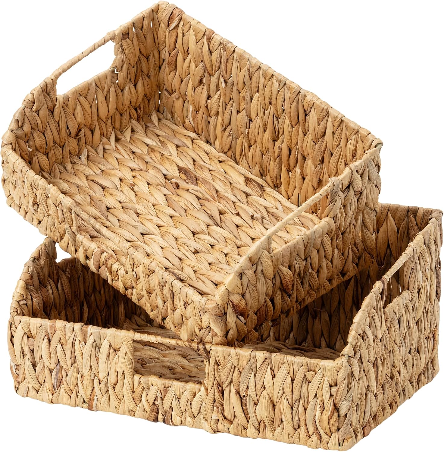 Pantry Baskets for Organizing, Wicker Basket with Built-in Handles, Handwoven Wicker Storage Baskets
