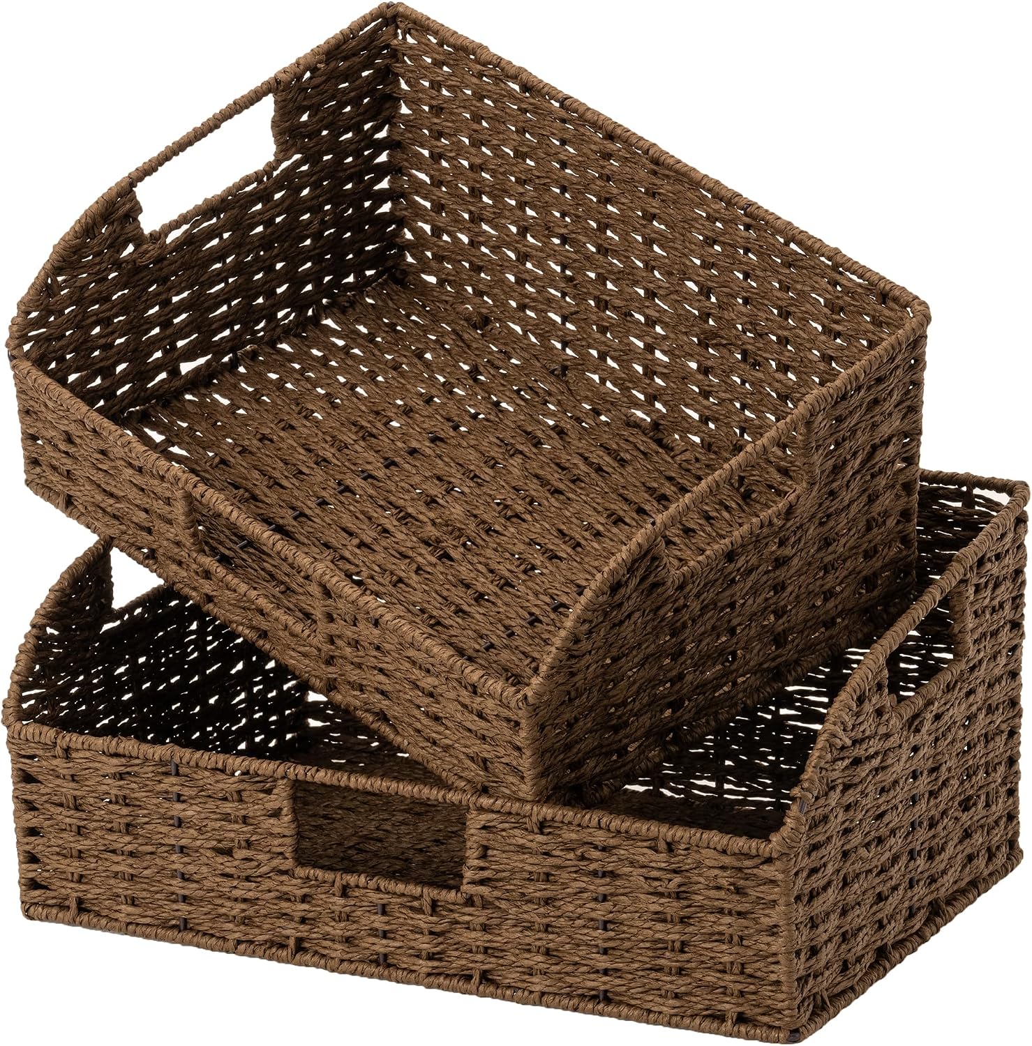 Pantry Baskets for Organizing, Wicker Basket with Built-in Handles, Handwoven Wicker Storage Baskets