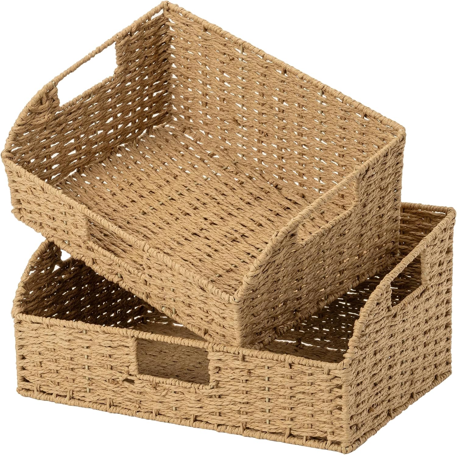 Pantry Baskets for Organizing, Wicker Basket with Built-in Handles, Handwoven Wicker Storage Baskets