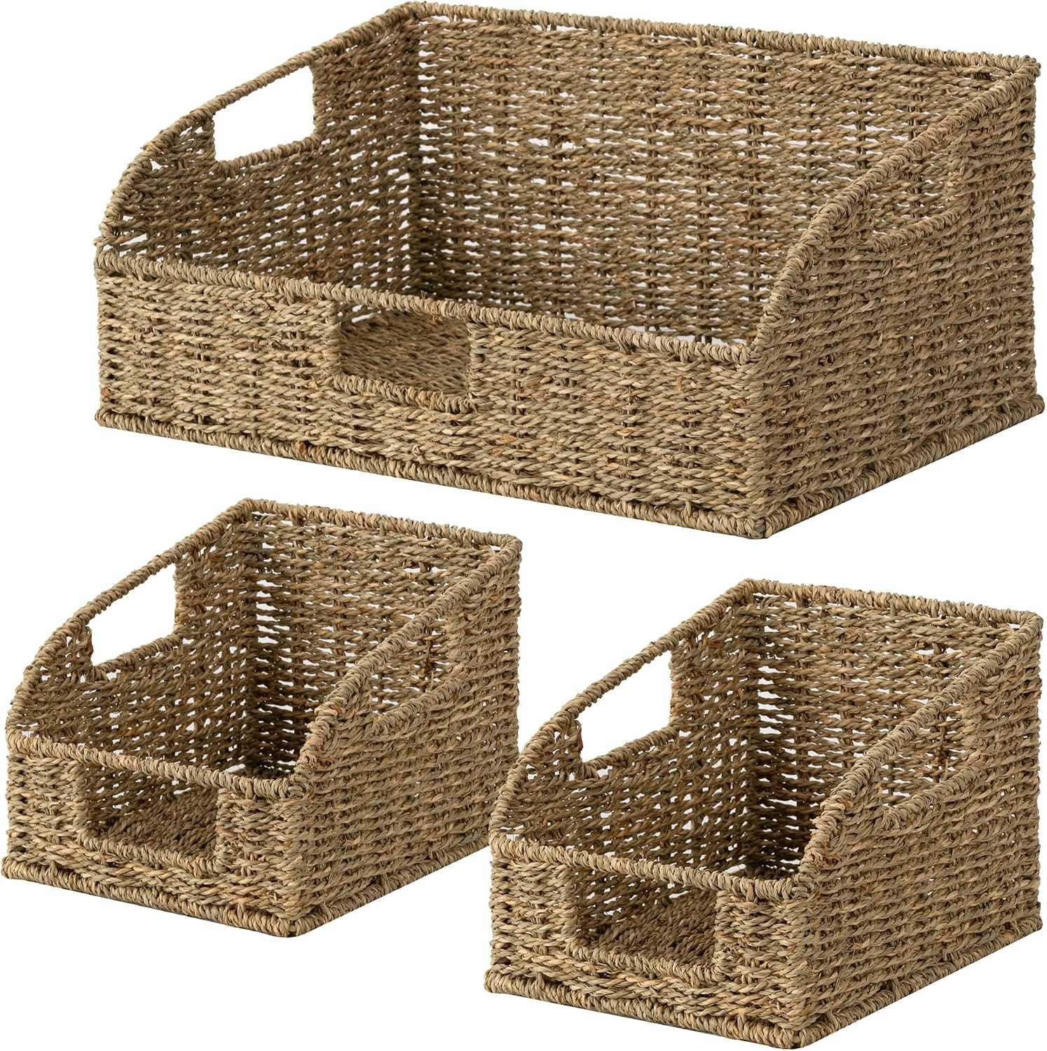 Pantry Baskets for Organizing, Wicker Basket with Built-in Handles, Handwoven Wicker Storage Baskets