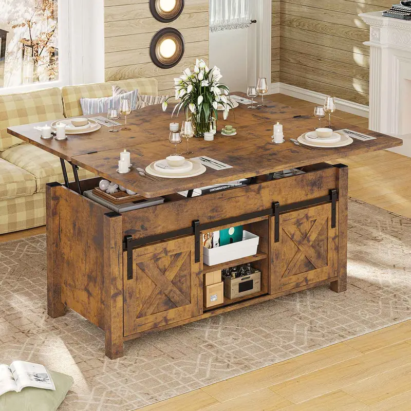 4-in-1 Lift-Top Rustic Coffee Table with Storage