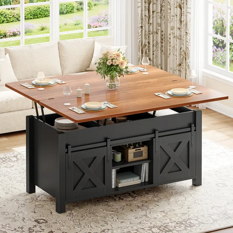 4-in-1 Lift-Top Rustic Coffee Table with Storage