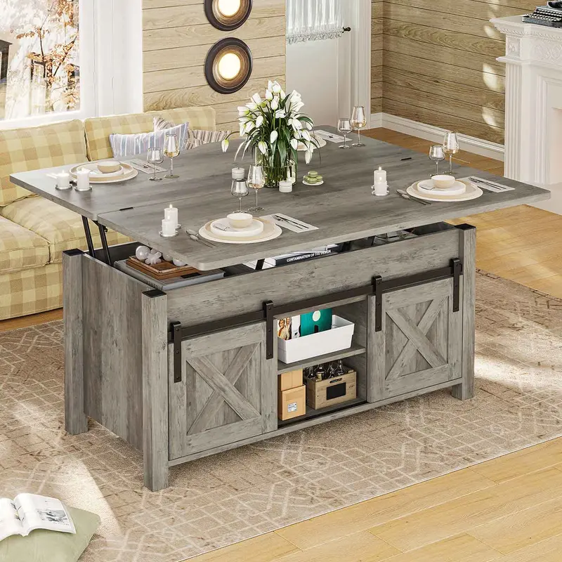 4-in-1 Lift-Top Rustic Coffee Table with Storage