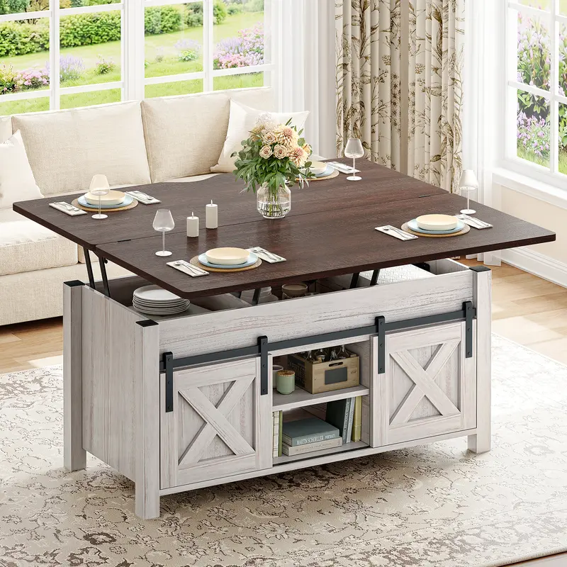 4-in-1 Lift-Top Rustic Coffee Table with Storage