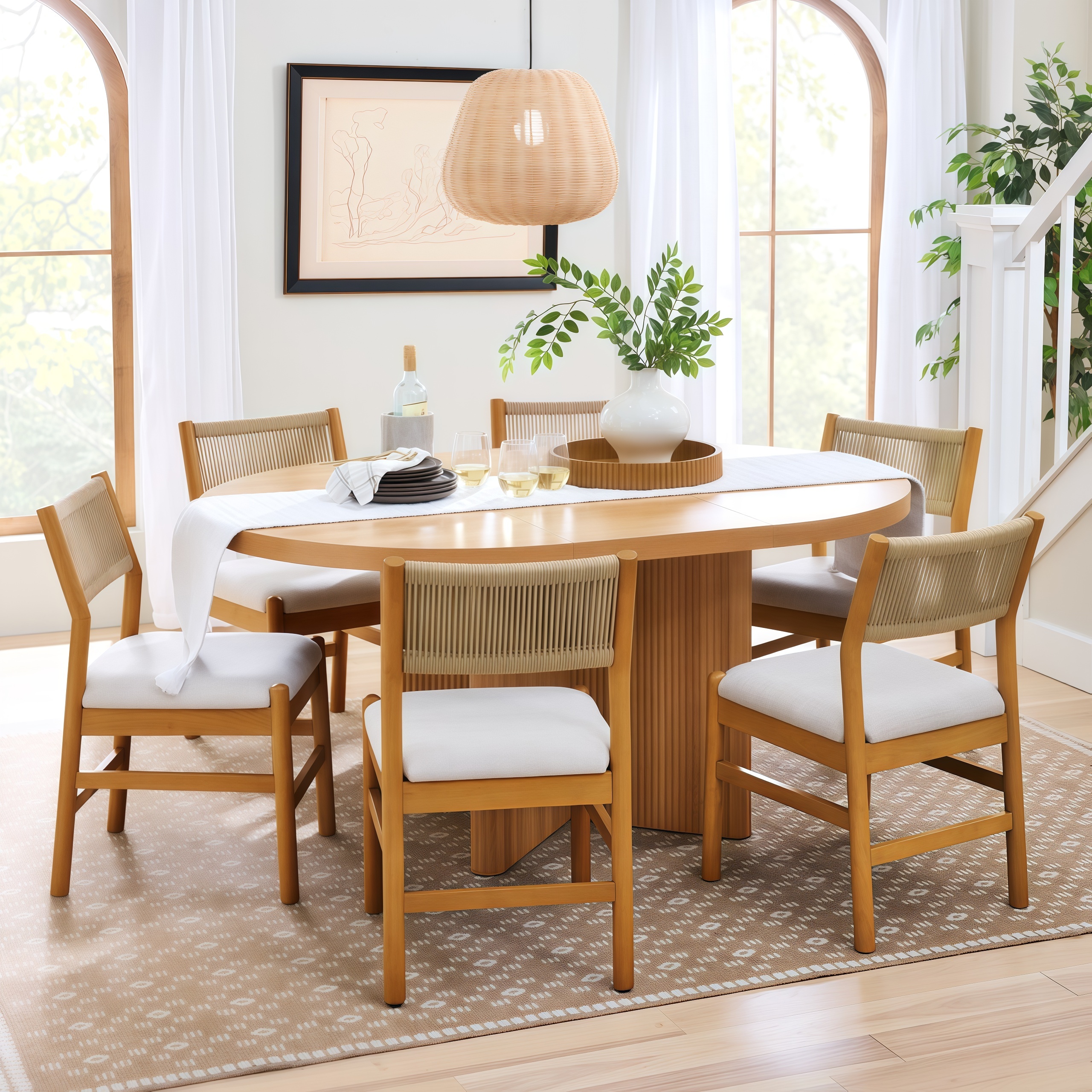 Fluted Round Expandable Dining Table with Black Wood Finish