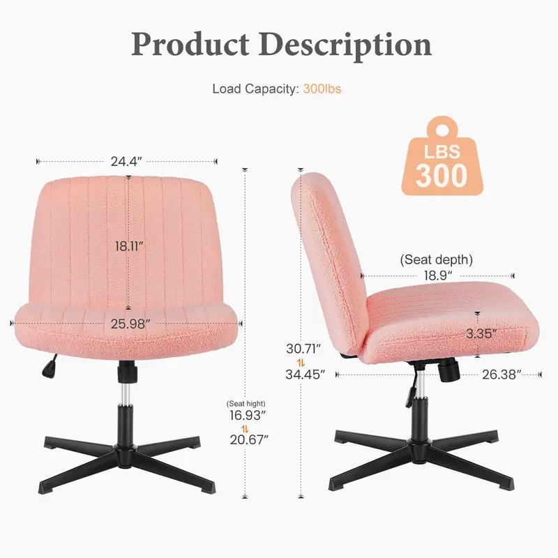Office Chair with U-Shaped Cushion, Wide Height-Adjustable Seat, 360° Swivel Rocking Base for Home Office and Bedroom