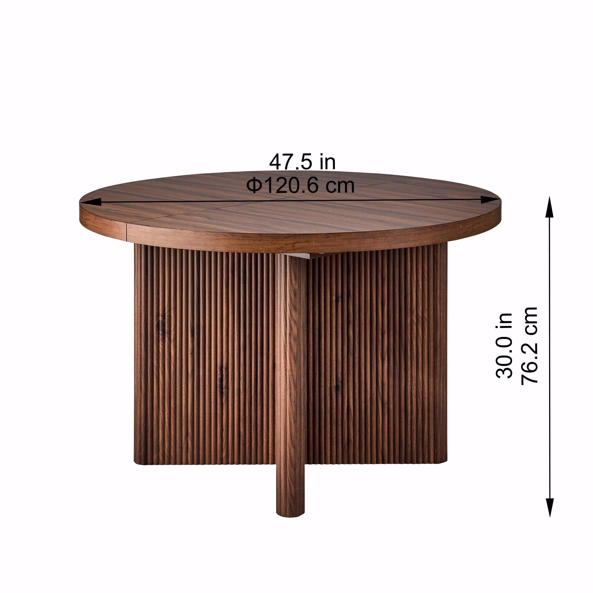 Fluted Round Expandable Dining Table with Black Wood Finish