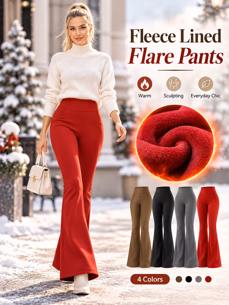 4 pack womens high waist fleece lined flared yoga pants stretchy   trousers with pockets solid thermal flare leggings for workout and daily wear Product details 0