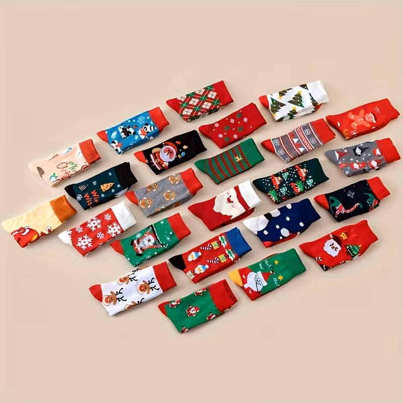 30 pairs of random christmas socks fun reindeer snowflakes santa claus christmas tree gingerbread reindeer warm socks cartoon pattern christmas gift for men and women Product details 7