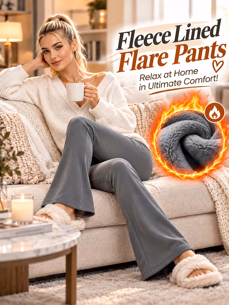 4 pack womens high waist fleece lined flared yoga pants stretchy   trousers with pockets solid thermal flare leggings for workout and daily wear Product details 3