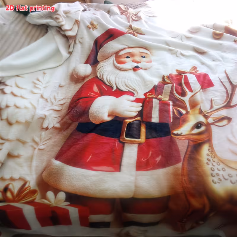2d flat 1pc santa and reindeer printed flannel blanket festive atmosphere design cozy and warm for sofa sofa bed and christmas decor perfect gift for enhancing winter ambiance Product details 1