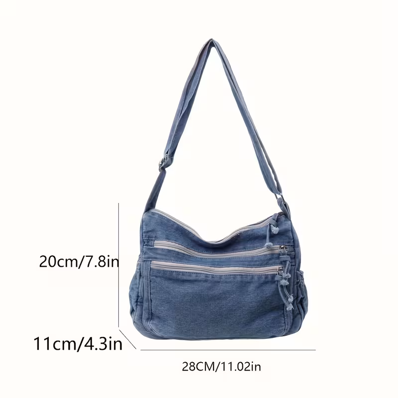Lightweight Durable Large Denim Crossbody Tote Bag for Women