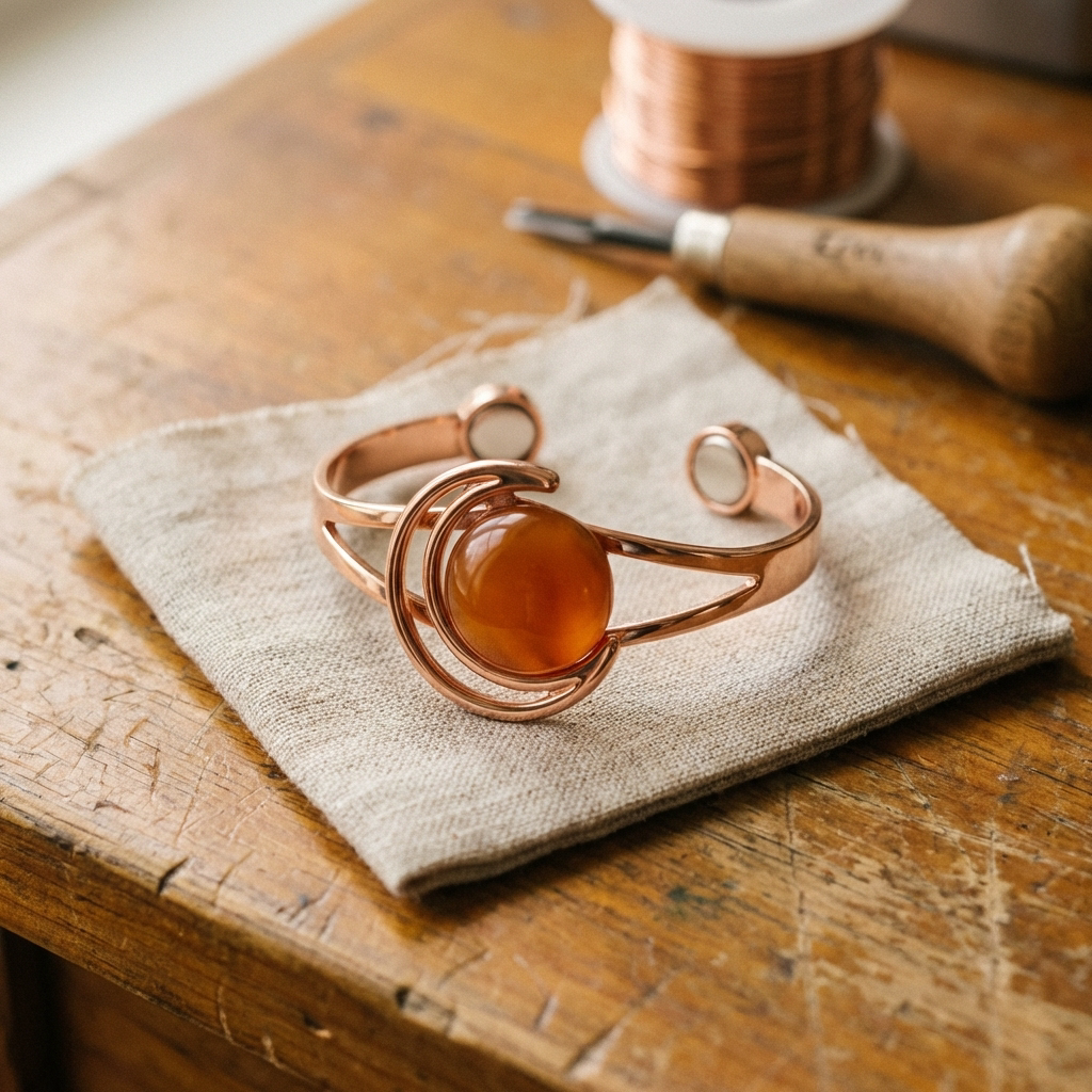 Vera gömb alakú narancssárga réz karkötője-Vera's Jewelry