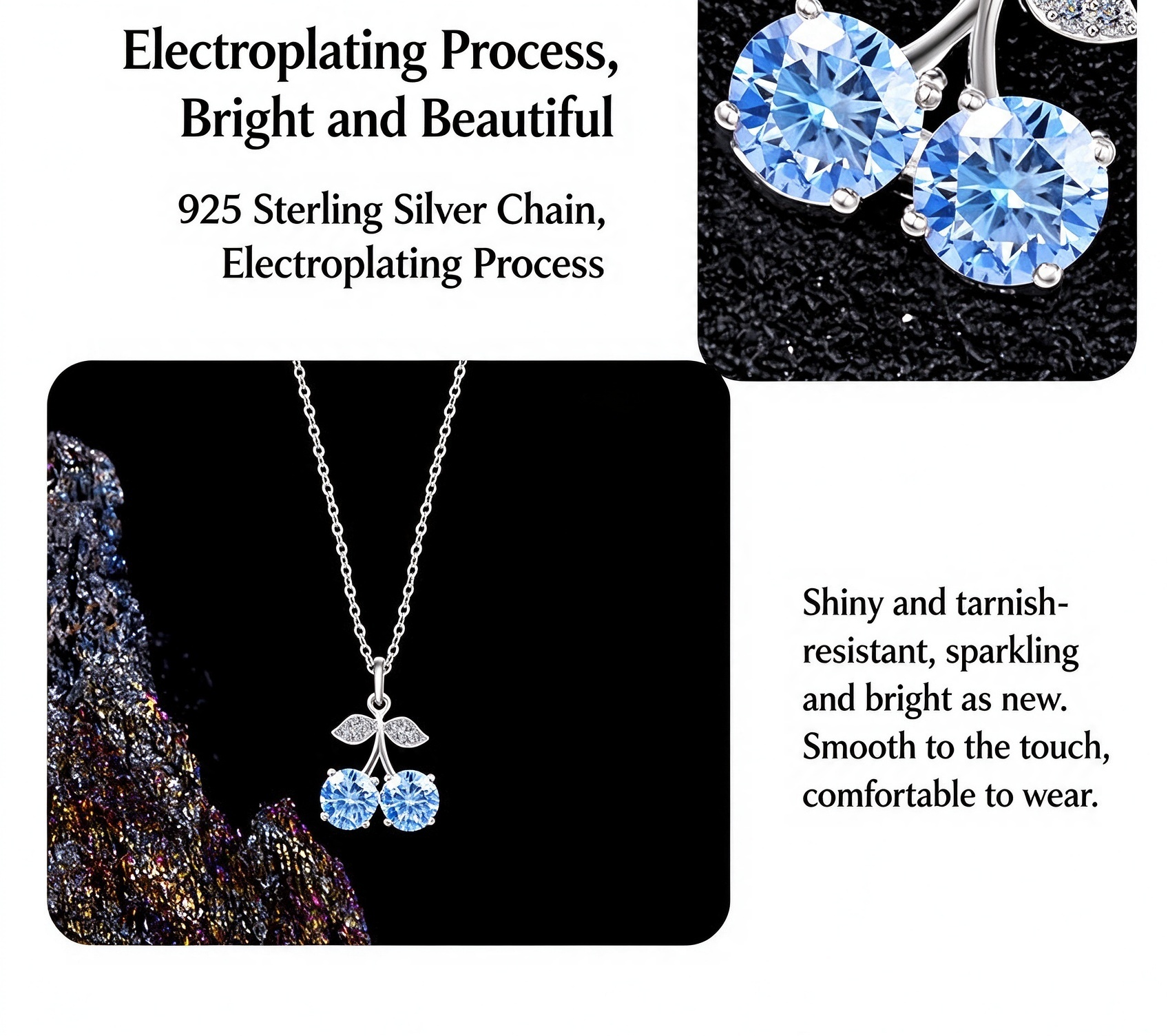 S925 Sterling Silver Cherry Moissanite Pendant Necklace｜Exquisite Double-Stone Choker for Daily Wear
