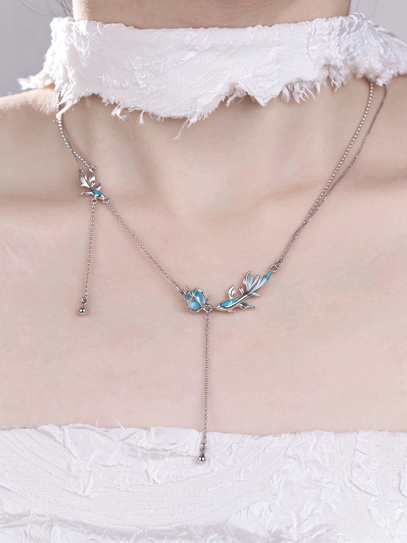 Spirit Blue Fish Double Layer Y-Necklace | Original Niche Sweet Cool Blue Fish Collar Necklace