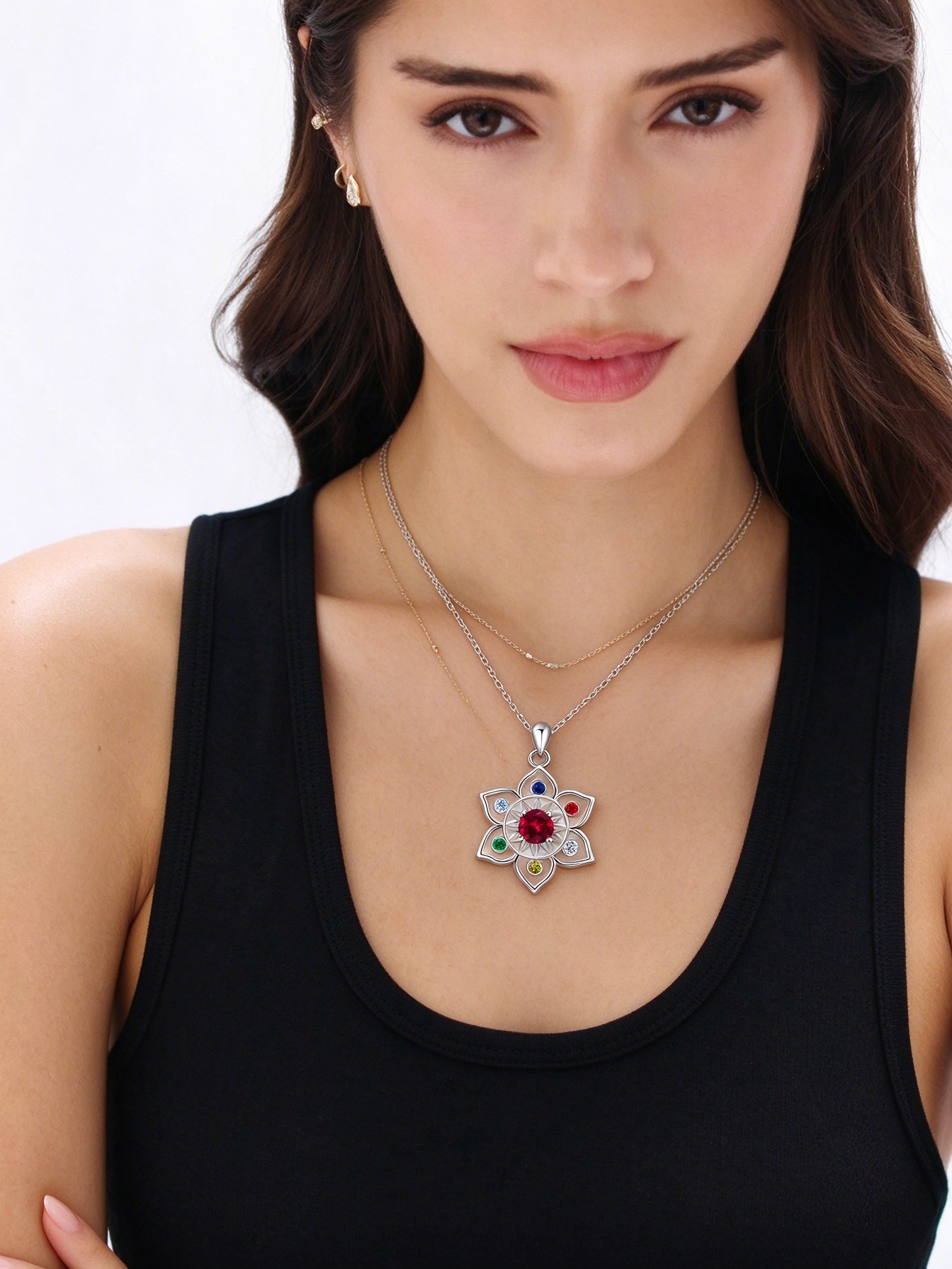 S925 Sterling Silver Chakra Lotus Birthstone Necklace