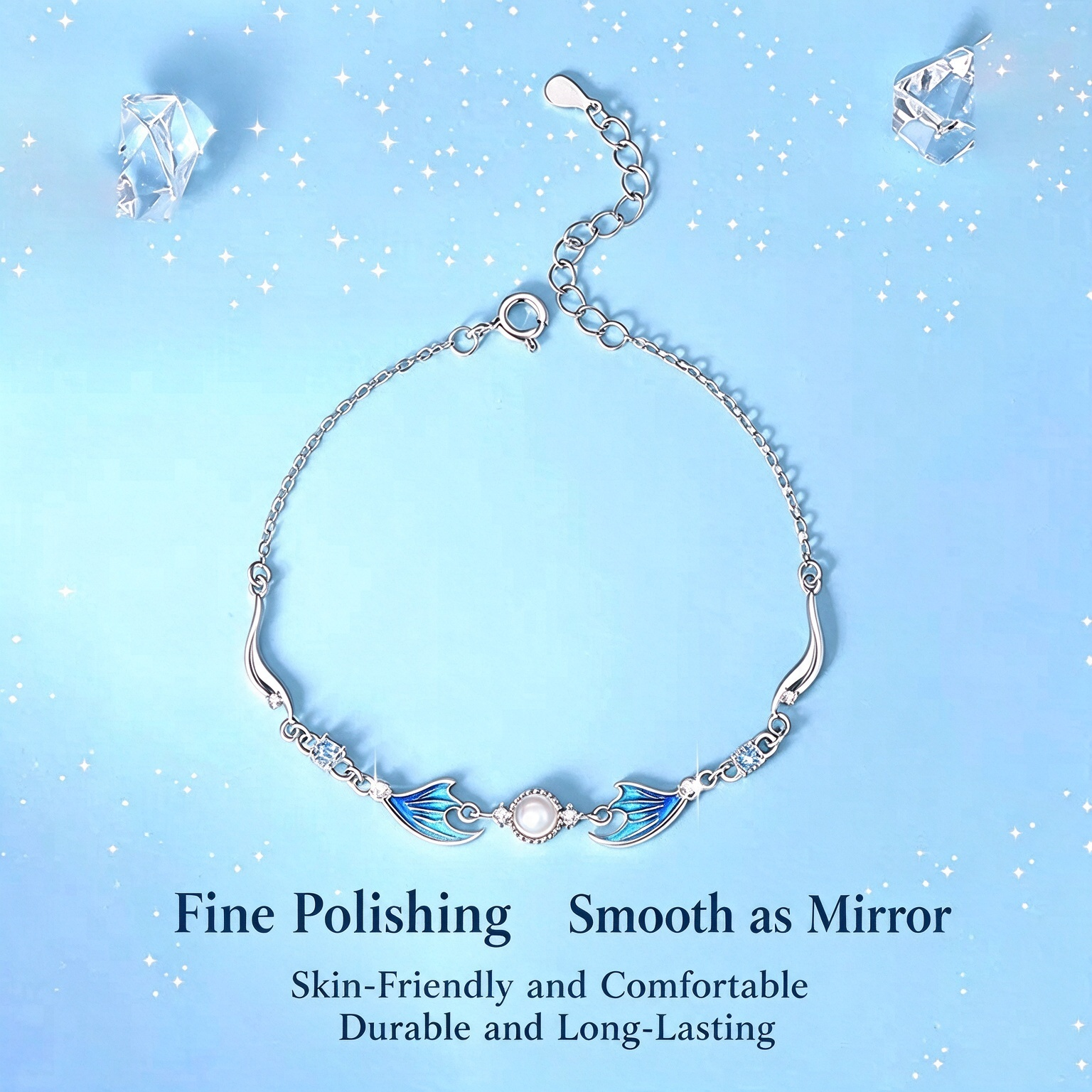 S925 Sterling Silver Moonstone Mermaid Tail Bracelet | Premium Symmetrical Gradient Enamel Bangle Gift for Women