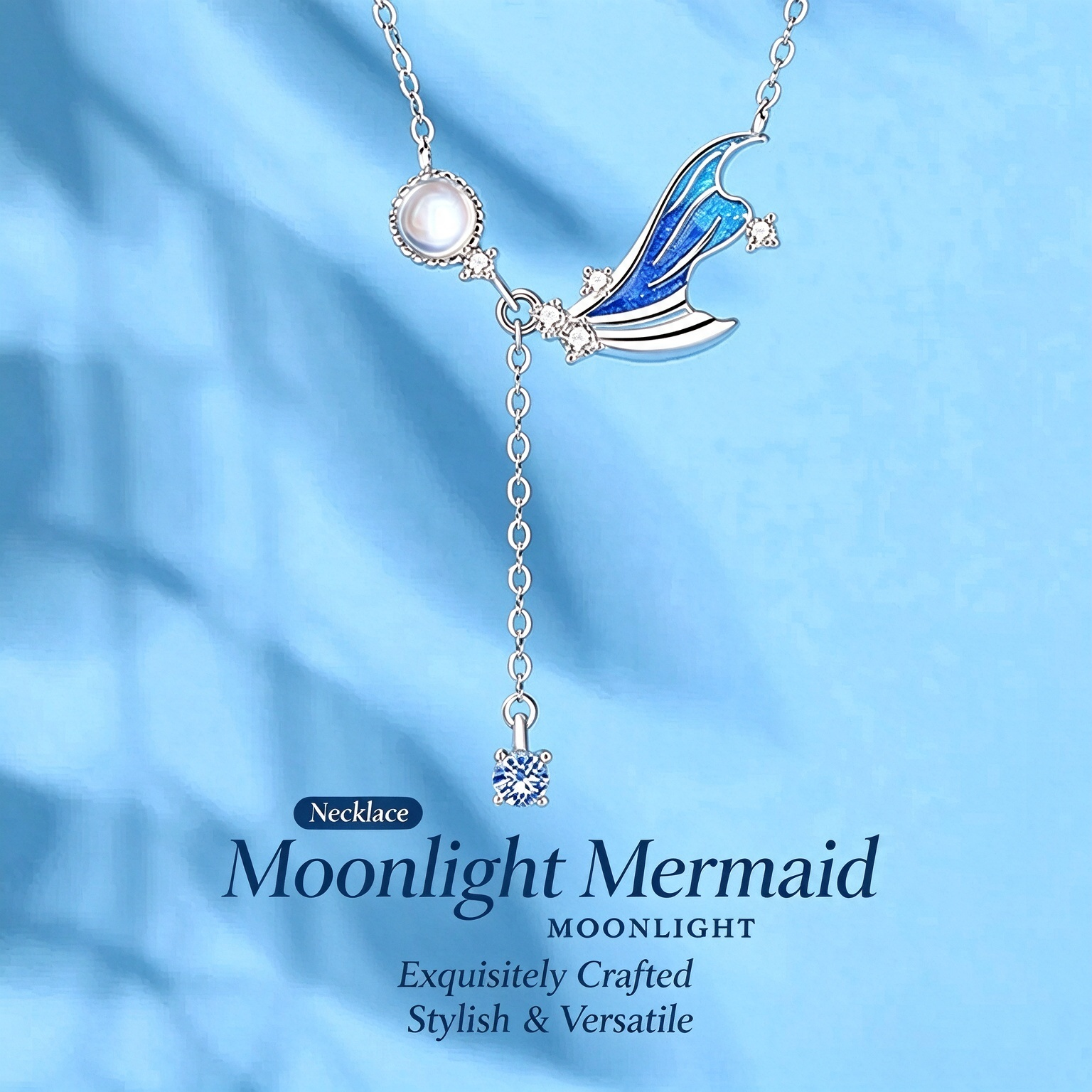 S925 Sterling Silver Moonstone Fishtail Collar Necklace | Premium Gradient Enamel Pendant Necklace Gift for Women