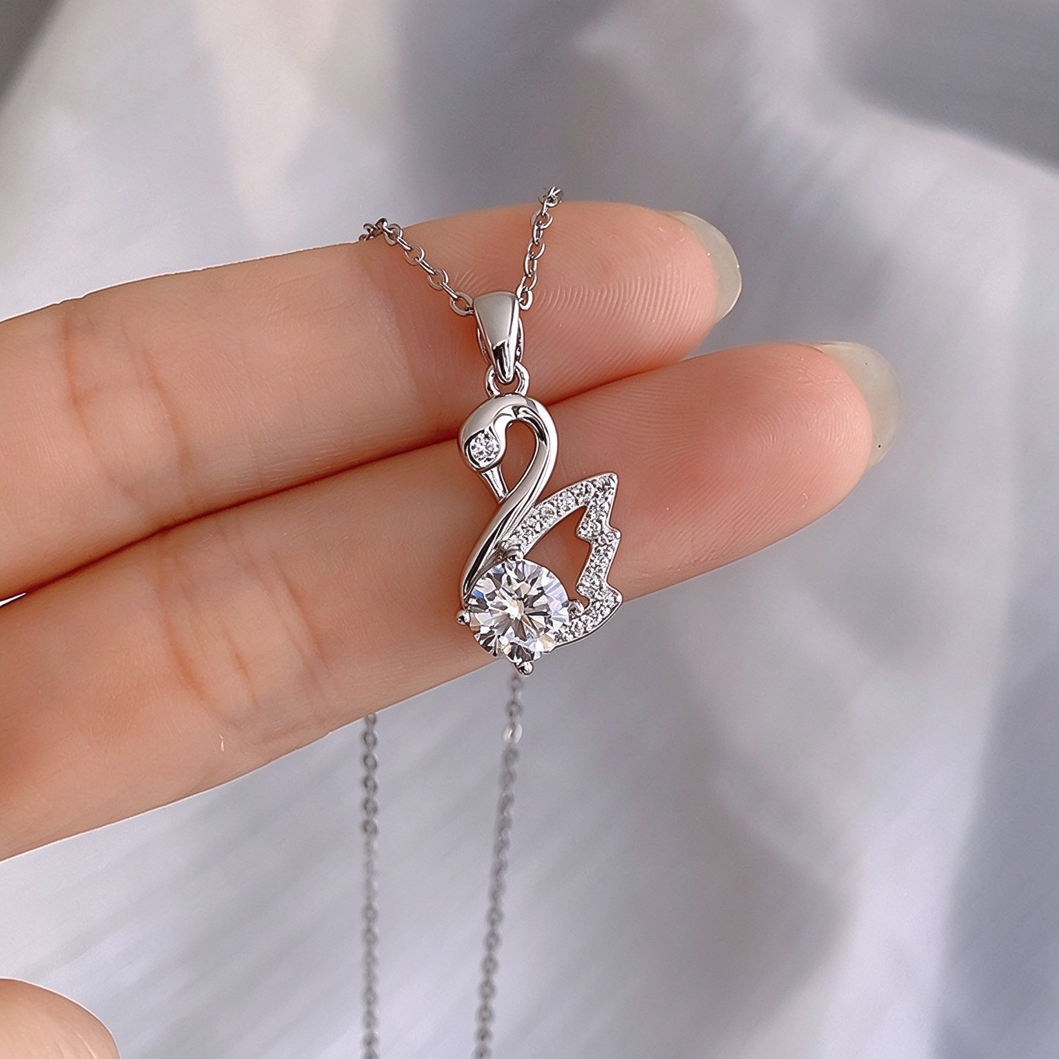 1 Carat Moissanite Swan Pendant Necklace | S925 Sterling Silver Korean Style Minimalist Clavicle Chain