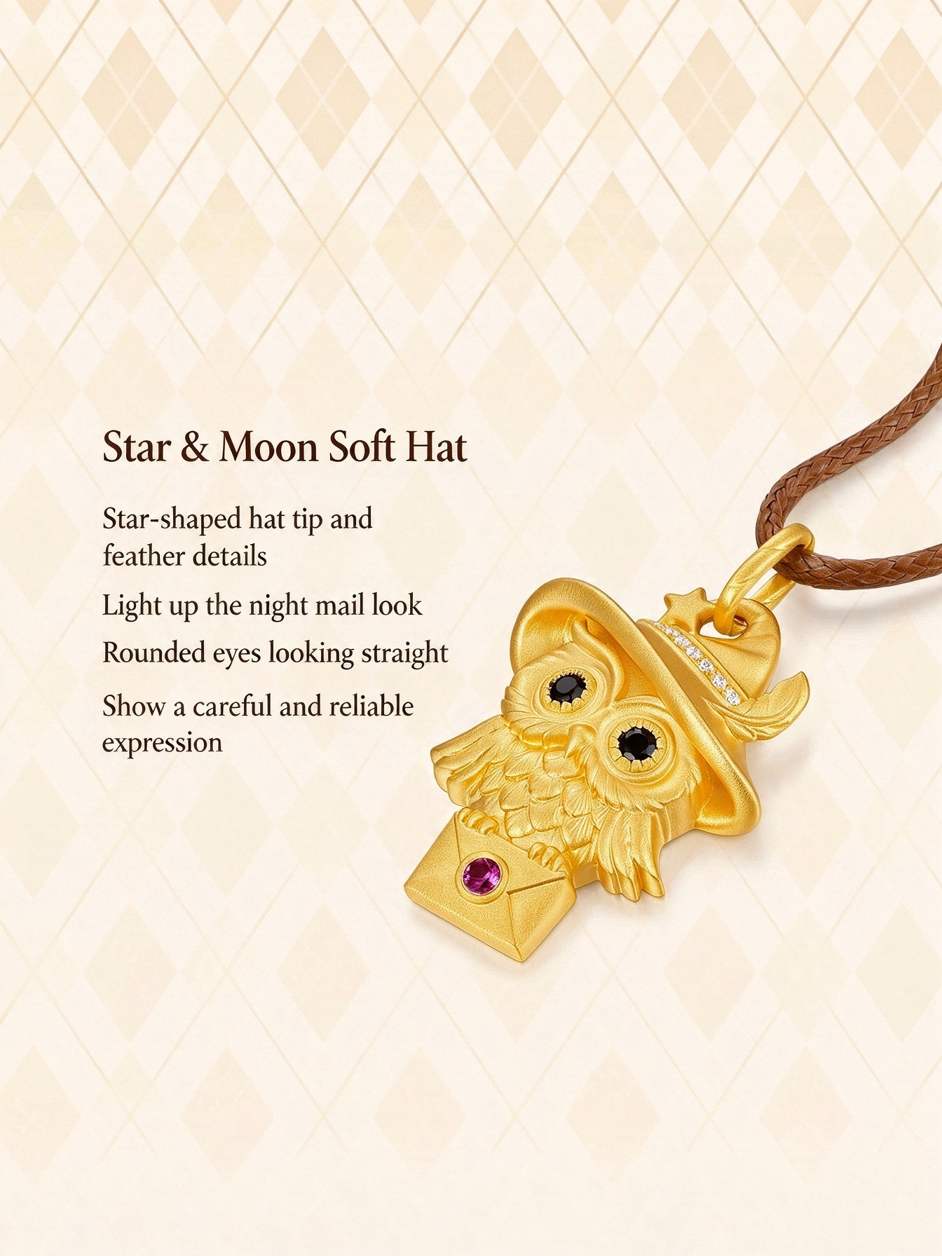 S925 Sterling Silver Gold-Plated Owl Mailman Pendant Necklace