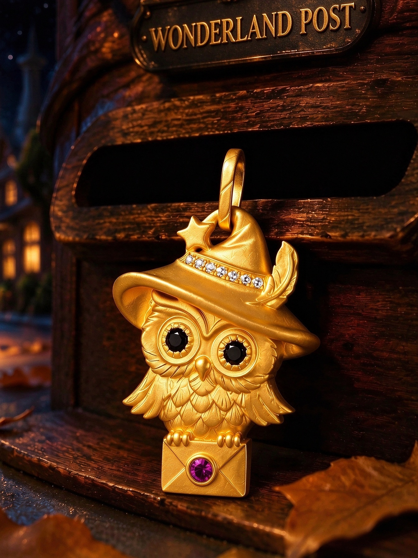 S925 Sterling Silver Gold-Plated Owl Mailman Pendant Necklace