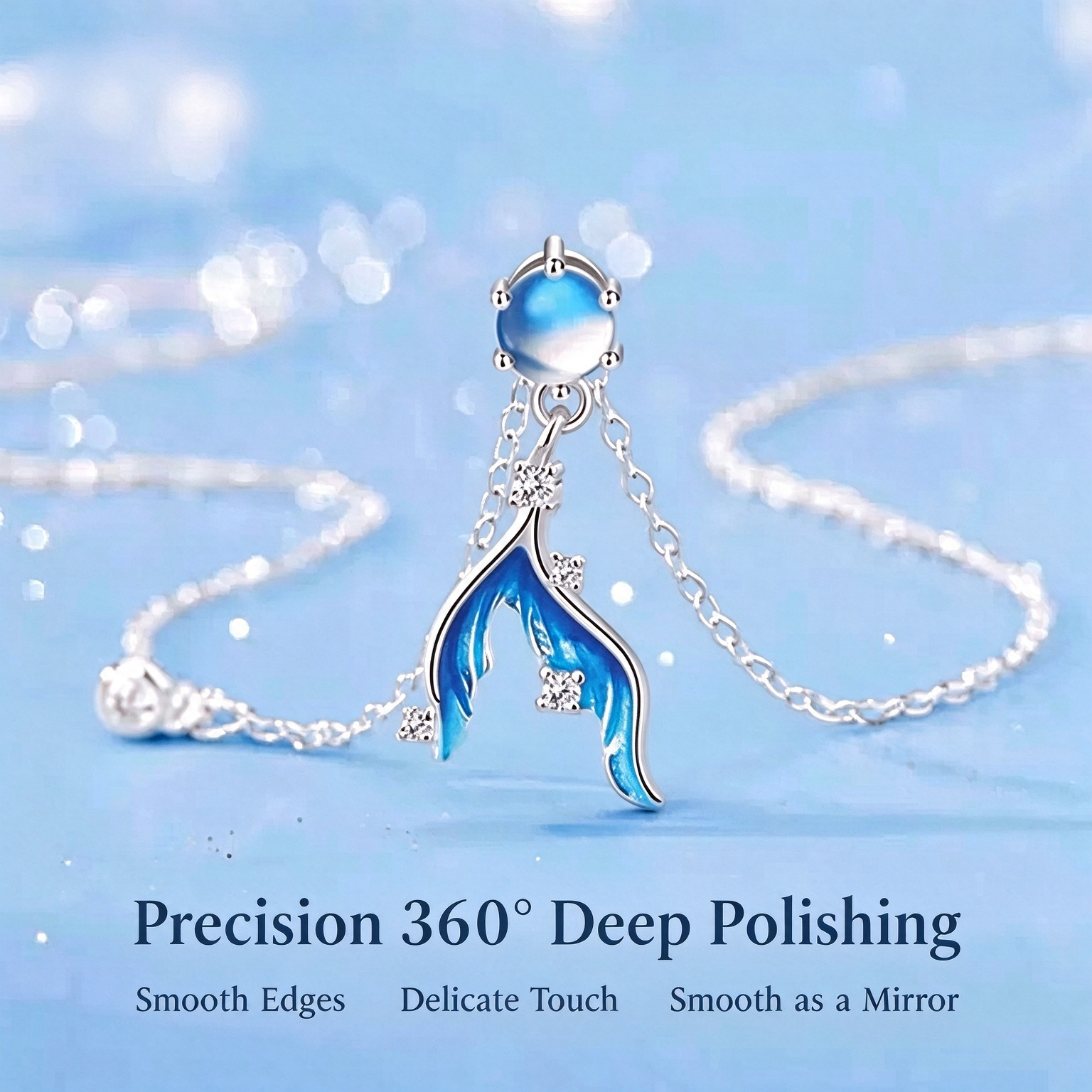  S925 Sterling Silver Moonstone Fishtail Collar Necklace | Premium Gradient Enamel Pendant Necklace Gift for Women