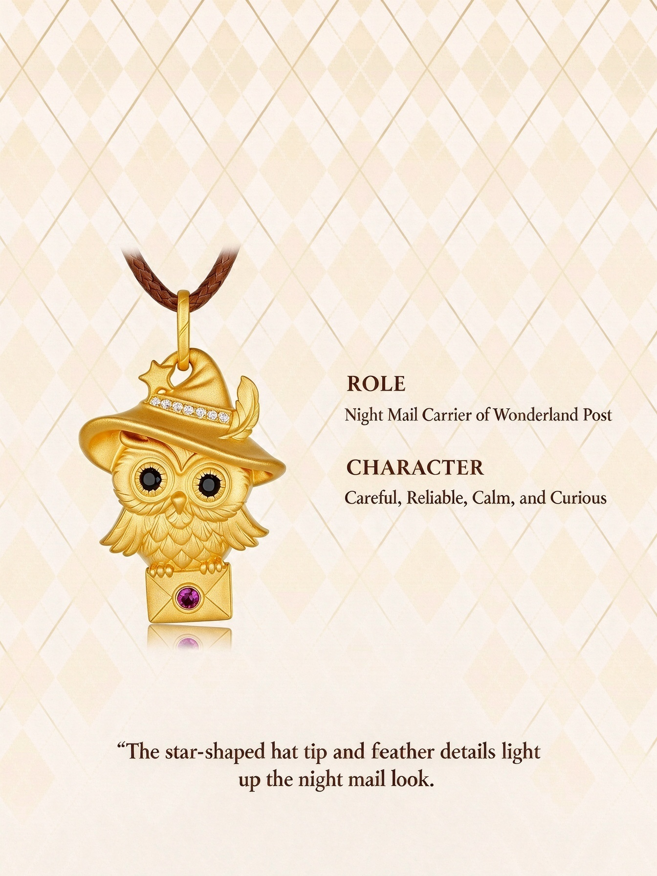 S925 Sterling Silver Gold-Plated Owl Mailman Pendant Necklace