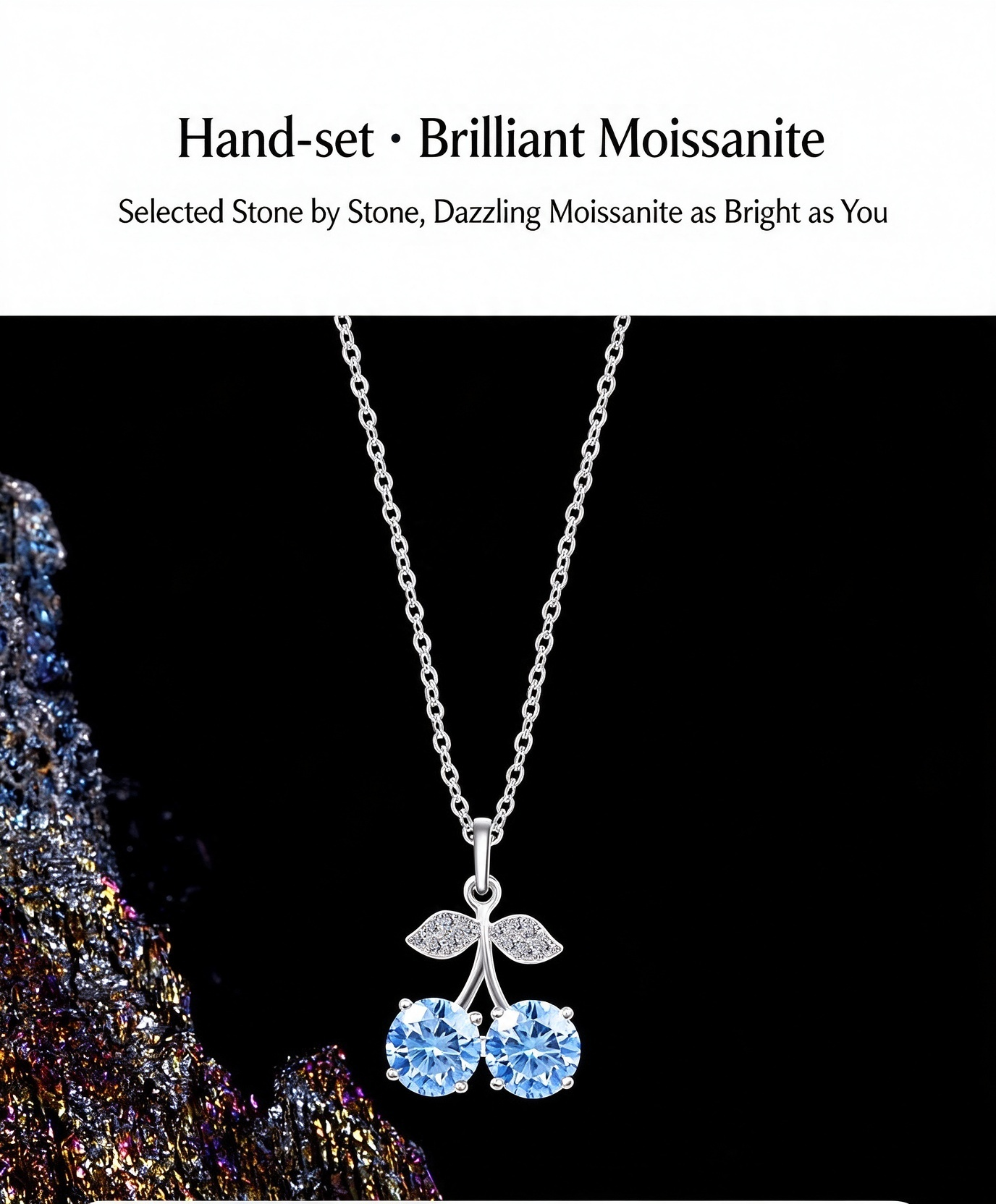 S925 Sterling Silver Cherry Moissanite Pendant Necklace｜Exquisite Double-Stone Choker for Daily Wear
