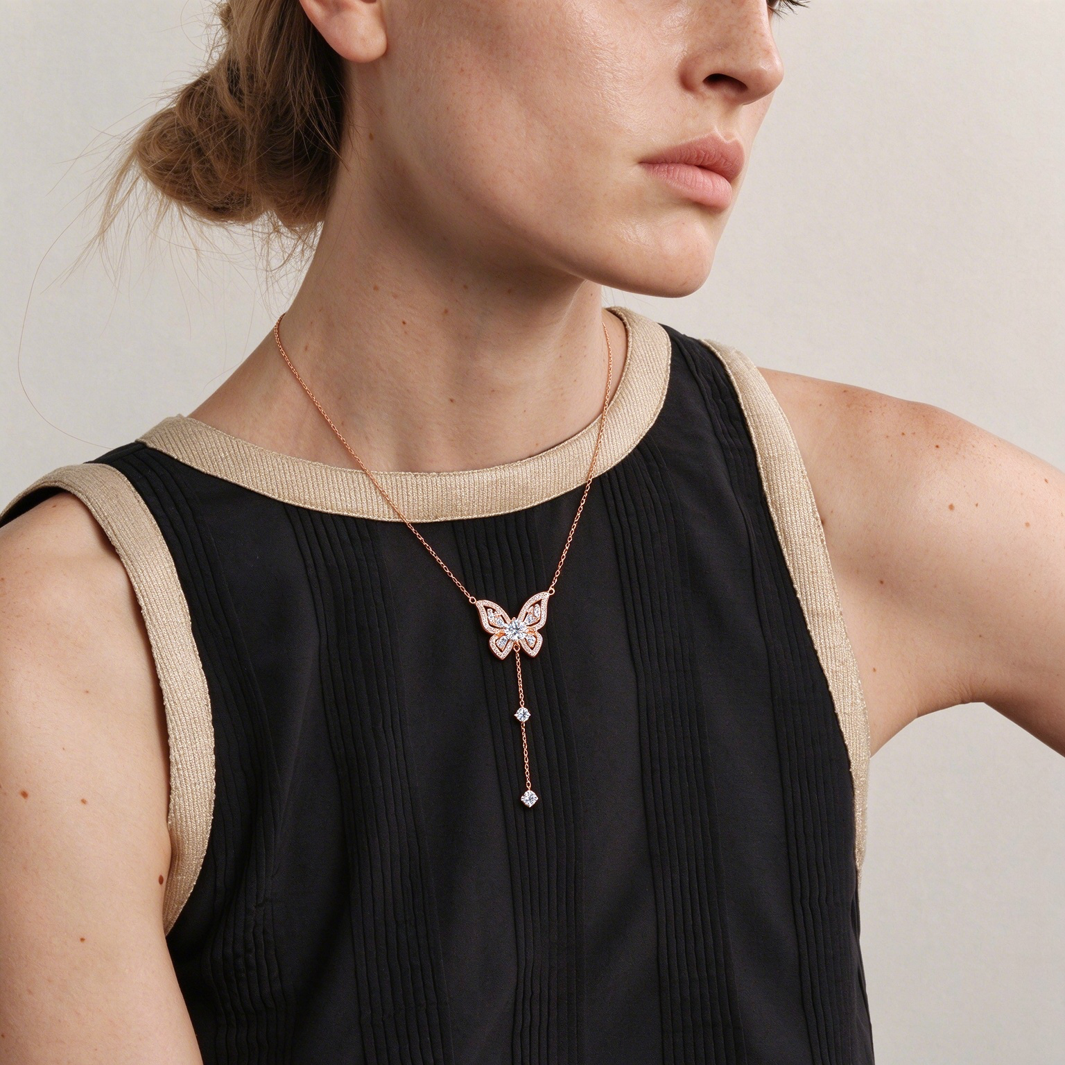 S925 Silver Butterfly Y-Drop Moissanite Necklace, Adjustable Tassel Clavicle Chain Jewelry