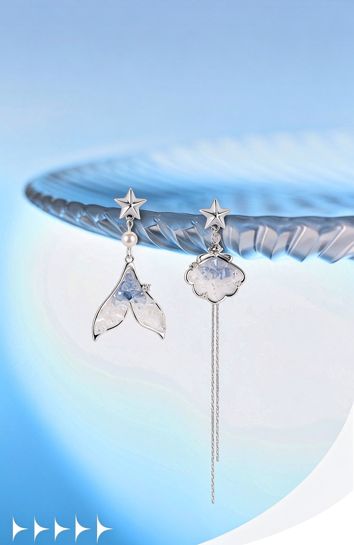 Sea Salt Crystal Fishtail Seashell Drop Earrings | Niche Luxury Silver-Plated Ocean Dangle Earrings for Women