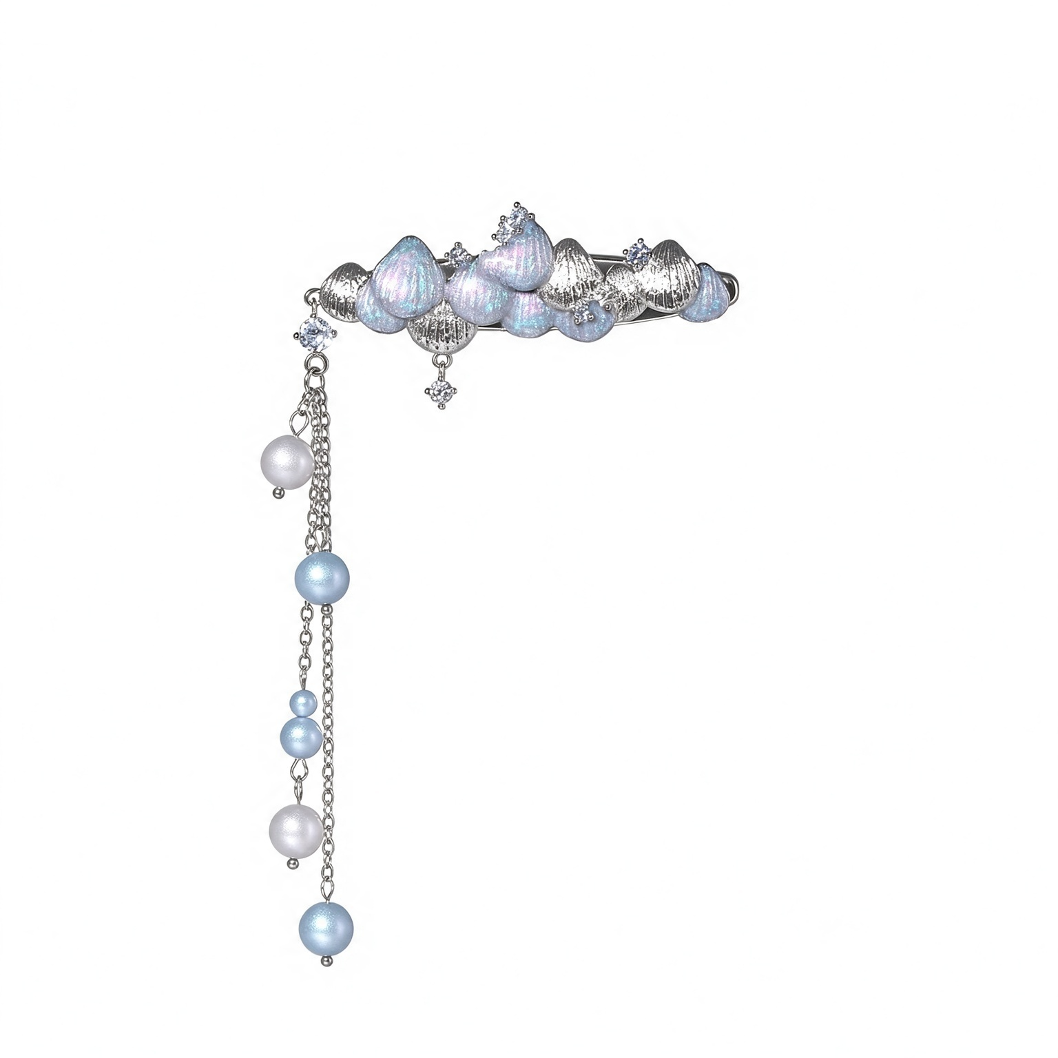 Mermaid Scale Hair Clip, Pearl Tassel Ocean Fairy Barrette