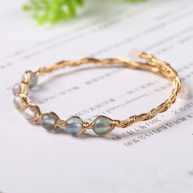 Mindful Clarity 14K Gold Handmade Wire-Wrapped Natural Fluorite Bracelet