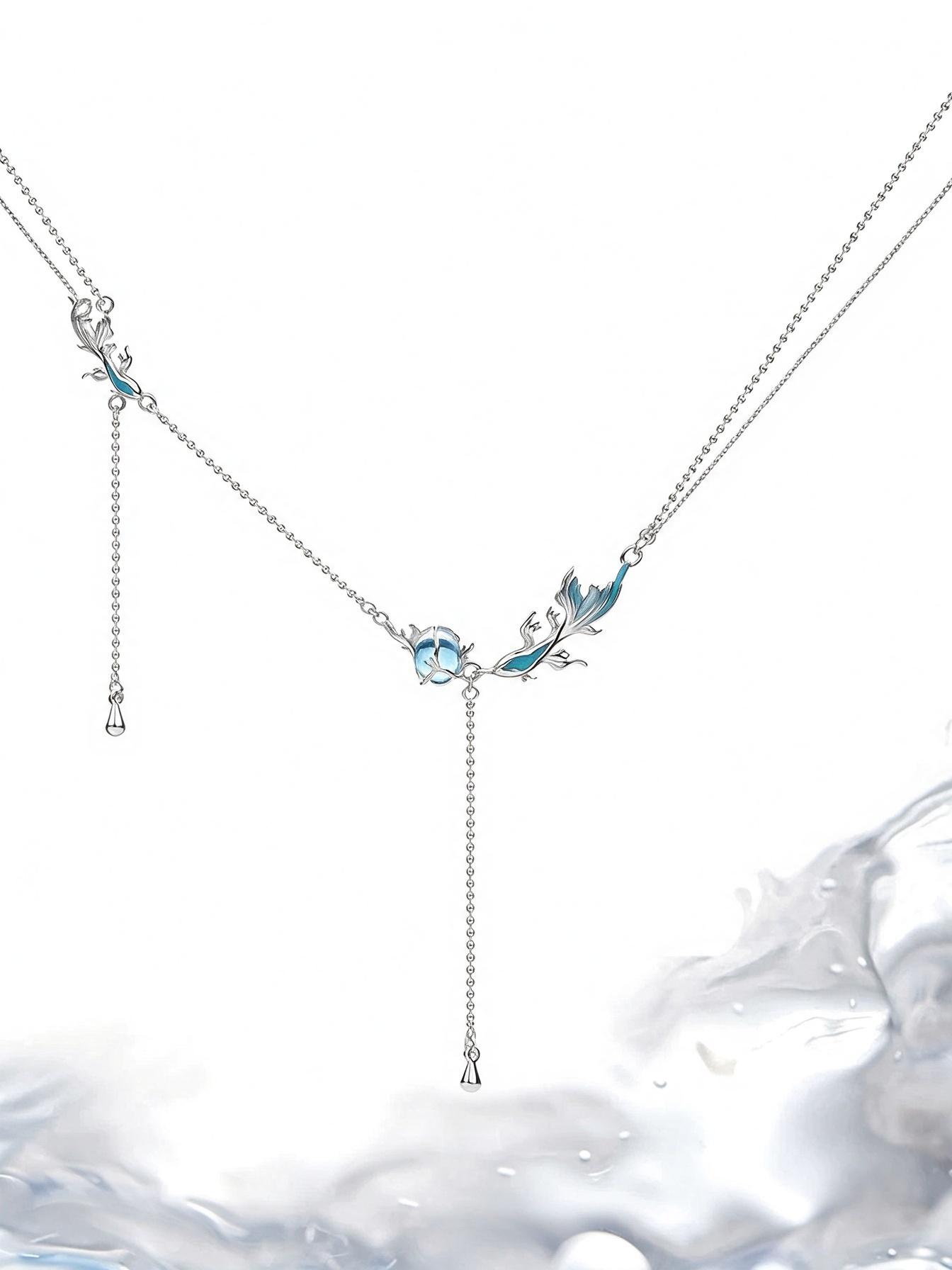Spirit Blue Fish Double Layer Y-Necklace | Original Niche Sweet Cool Blue Fish Collar Necklace
